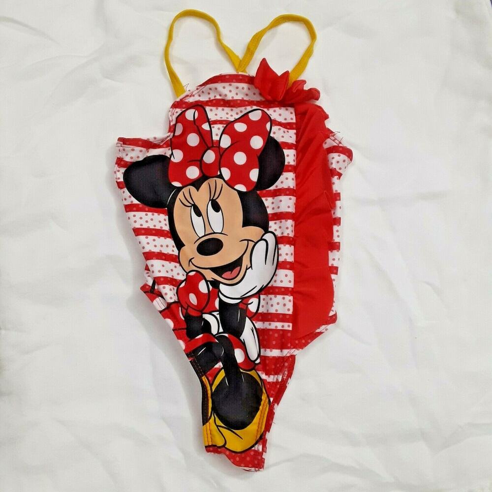 3 for $10 Girls 3T Disney Minnie Mouse Swimsuit Red White Stripe Polka Dots